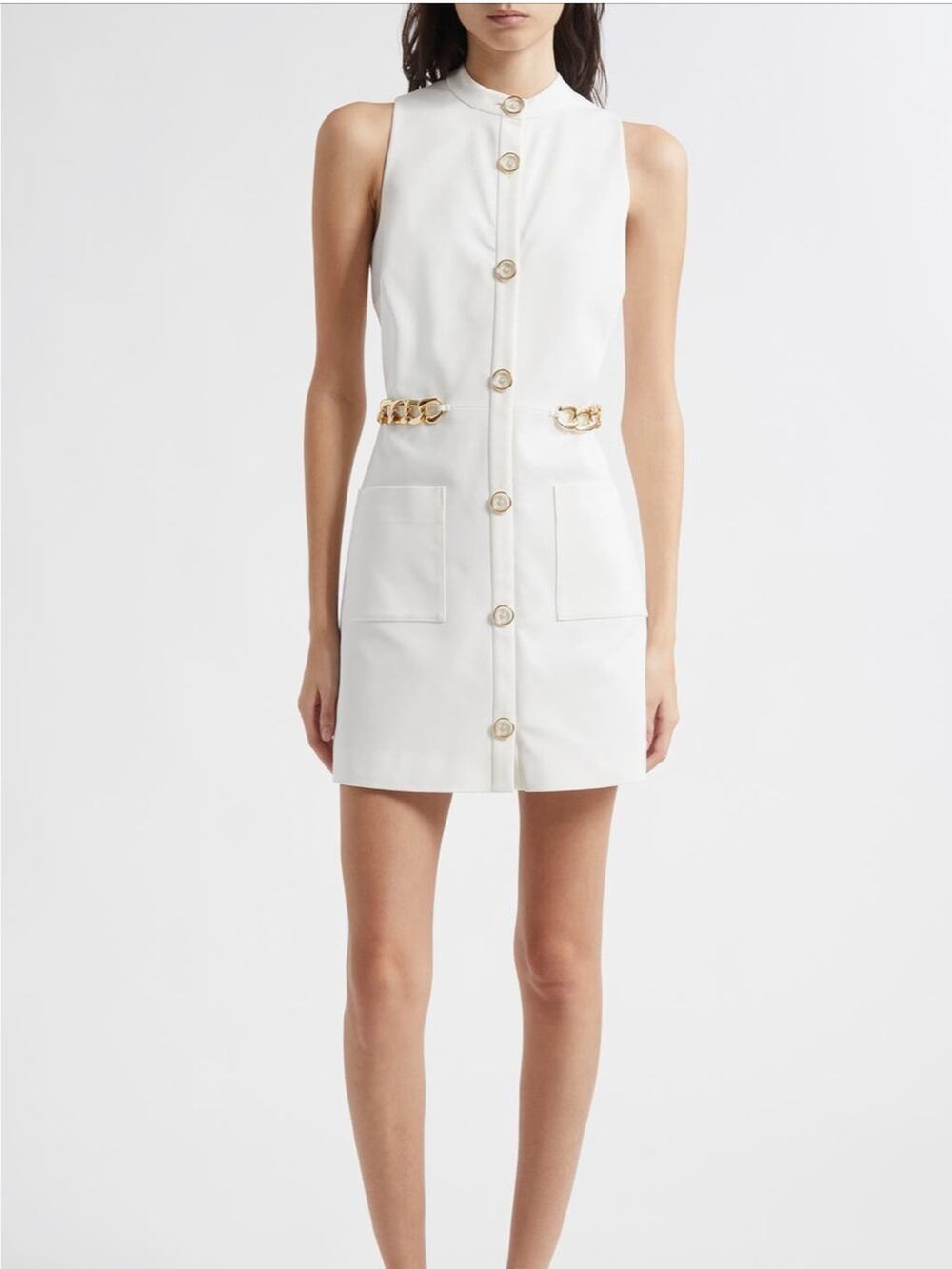 NWT Ramy Brook Eliza Dress Ivory White Gold Chain Belt Button Front Mini 2